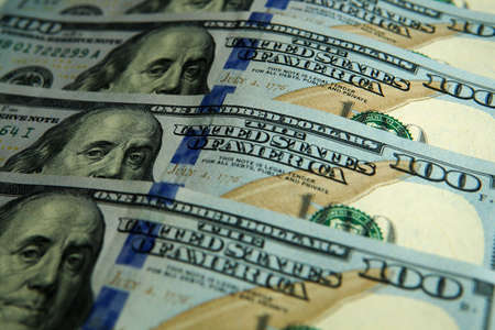 Close view of a bunch of 100 dollar bills