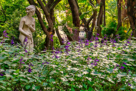 One of many marble sculptures placed inside Carlos Thays park, Buenos Aires city, Argentinaのeditorial素材