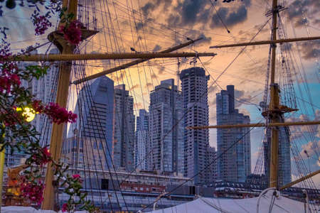 Cityscape of Puerto Madero, Buenos Aires, Argentina. Taken at dusk.
