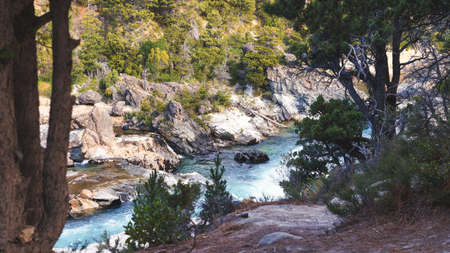 torrential river in a forest in San Martin de los Andes, Neuquen, Argentina