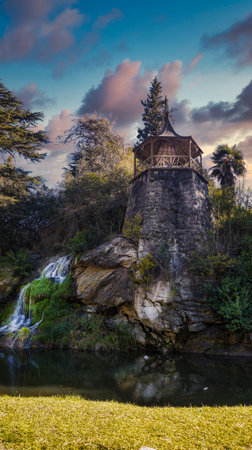 Old water mill in a forest located in Villa Giardino, Cordoba. Taken at sunsetのeditorial素材