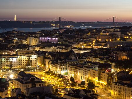 Beautiful view of Lisbon at nightの写真素材