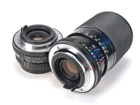 The lenses and camera bodies of a vintage film systemの写真素材