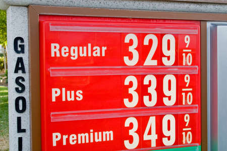 The sign of the time - high gasoline prices everywhereの写真素材