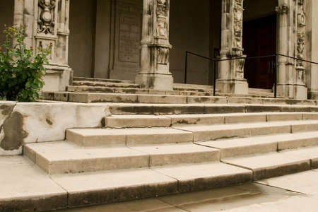 The cold and stone stairs of classic architectural buildingの写真素材