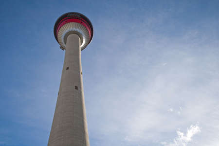 Tall view of the Calgary Space Needle in autumn in Canadaのeditorial素材