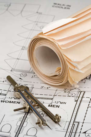 Drawings, blueprints, and designs from an architect's office
