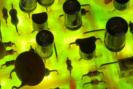 Electronic circuit board background showing wires and microchipsの写真素材