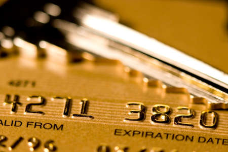 Close up of a credit or debit card for security backgroundの写真素材