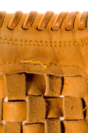 A baseball glove or mitt close up series of its leather deatilsの写真素材