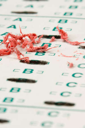 Standardized quiz or test score sheet with multiple choice answersの写真素材