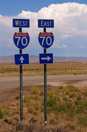 Highway directional signage on a remote stretch of interstate in Utah USAの写真素材