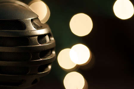 On stage microphone of a popular artist with spot lightsの写真素材