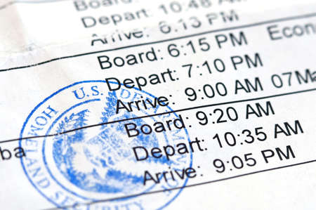 Airline boarding pass with public seal of Homeland Security