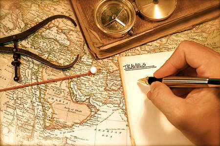 Vintage (1907 copyright EXPIRED) map of a world travelerの写真素材