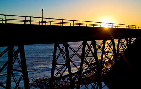 Arroyo Hondo Trestle Train Bridge near Gaviota and Santa Barbara California at Sunsetの写真素材