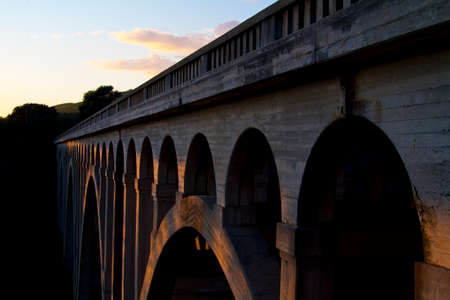 Arroyo Hondo Trestle Train Bridge near Gaviota and Santa Barbara California at Sunsetの写真素材