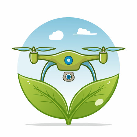 Drone with green leaves. Vector illustration in flat design style.のイラスト素材