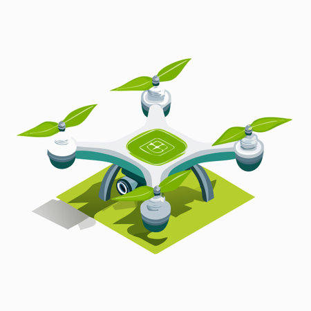 Drone quadcopter with green leaves isometric 3d vector illustrationのイラスト素材