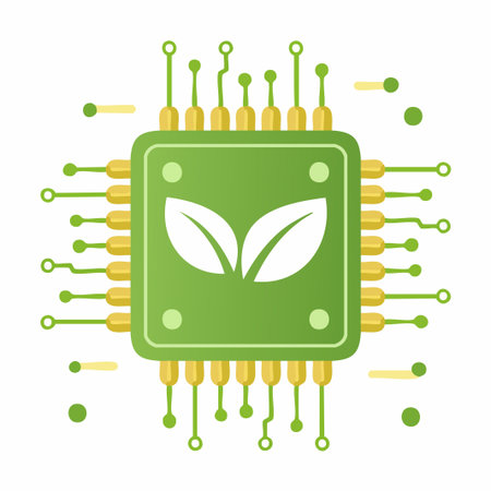 Circuit board with green leaf icon. Technology concept. Vector illustrationのイラスト素材