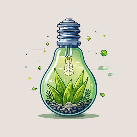 Illustration of a green lightbulb with plant inside, vector illustration