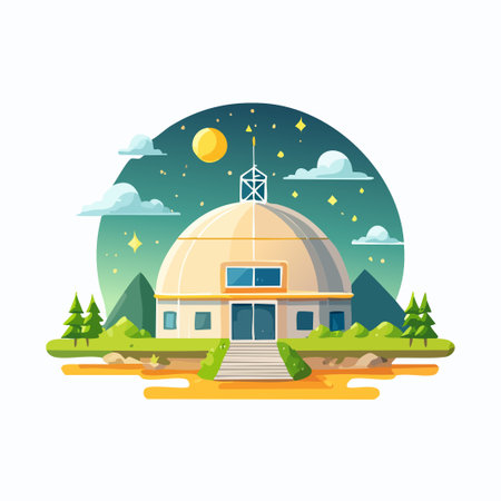 Vector illustration of a school building on the background of the night skyのイラスト素材