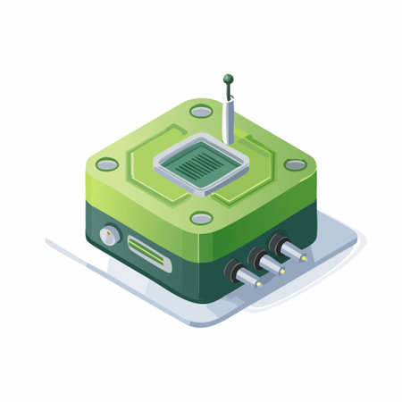 Isometric green microchip on the white background. Vector illustration.のイラスト素材