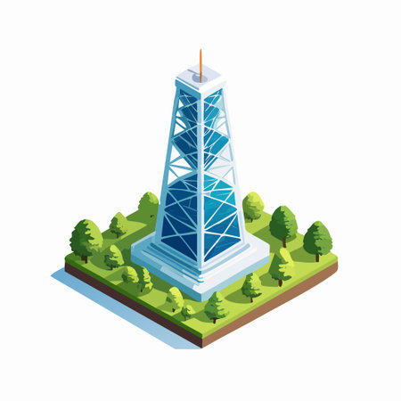 Isometric tower with trees on a white background. Vector illustration.のイラスト素材