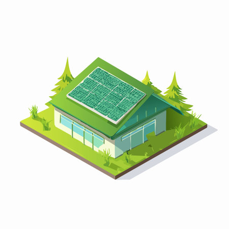 Solar panel on the roof of the house. Isometric vector illustration.のイラスト素材