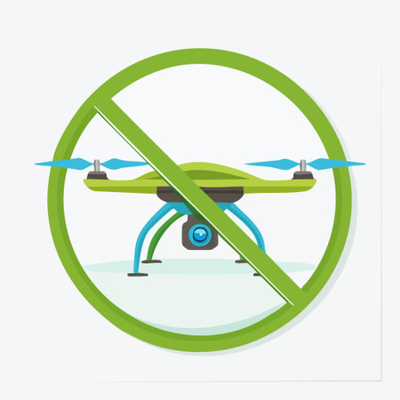 Quadcopter in prohibition sign. Vector illustration in flat styleのイラスト素材