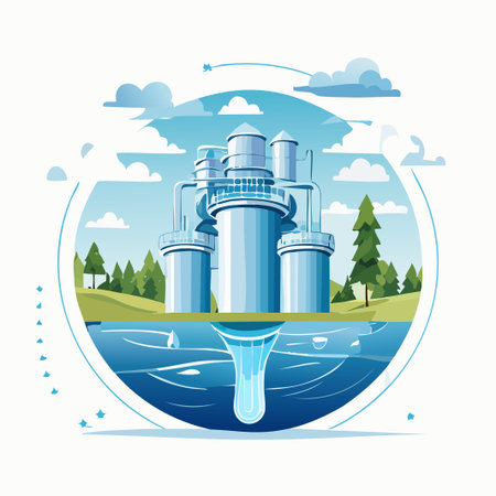 Water treatment plant. Vector illustration in flat cartoon style. Design element.のイラスト素材