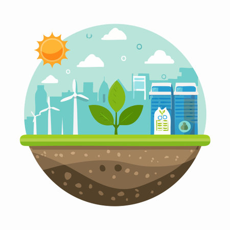Ecology and environment vector illustration. Flat style design. Sustainable development.のイラスト素材
