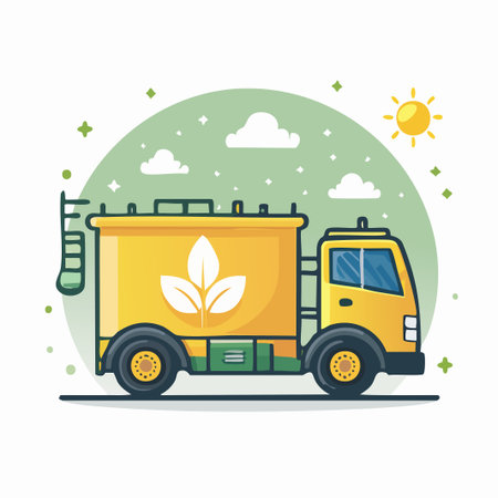 Cargo truck with green leaves. Flat style vector illustration on white background.のイラスト素材