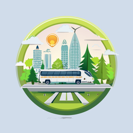 City round icon. Vector illustration in flat style. Modern city landscape.のイラスト素材