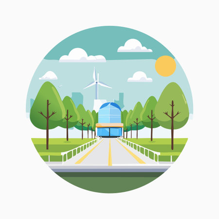 Green energy concept. Vector illustration in flat style with round icons.のイラスト素材