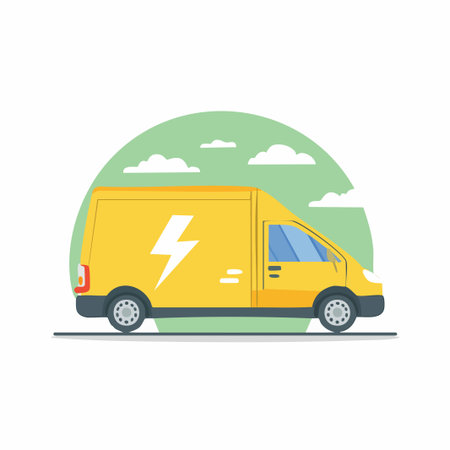Delivery van vector illustration in flat style. Van with lightning icon.