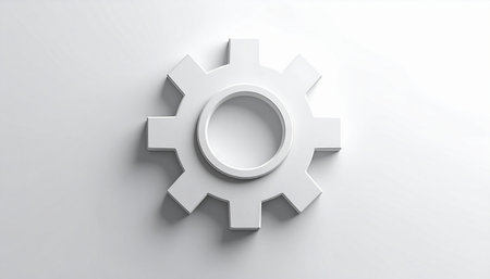 A single, clean white gear rests on a matching background, its subtle shadows creating a sense of depth and precision. This minimalist image represents the core component of a larger system, symbolizing innovation, engineering, and the seamless integration of ideas to drive progress and find solutions.の素材