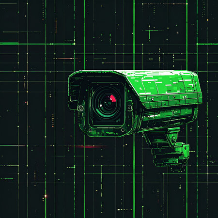 An ever-watchful eye, powered by advanced artificial intelligence, monitors a constant flow of digital information. This image represents the intersection of modern security, data privacy, and the potential for a dystopian future where every move is tracked and analyzed.の素材