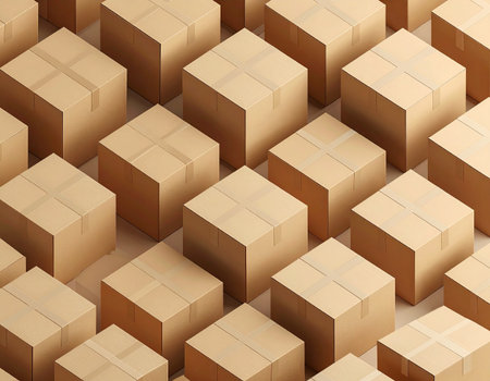 An isometric view reveals a perfectly ordered array of wooden cubes, creating a seamless, minimalist pattern. The clean lines and uniform structure evoke a sense of stability, organization, and foundational strength, ideal for concepts related to business, logistics, and data management.の素材