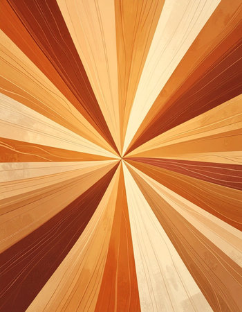 A dynamic explosion of warm, earthy tones radiates from a central point. This abstract background, crafted from various wood veneers, creates a sense of energy, growth, and retro-inspired optimism, perfect for designs needing a touch of natural warmth and focus.の素材