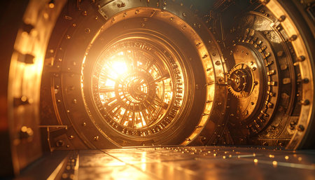 At the heart of a colossal machine, a new star is born. This advanced fusion reactor hums with immense power, its glowing core a symbol of a technological breakthrough and the dawn of a new era of clean, unlimited energy.の素材