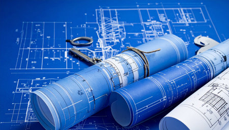 The foundation of a new vision unfolds across these detailed blueprints. Each line and measurement represents a step towards innovation and construction, meticulously reviewed for precision before the first stone is laid.の素材