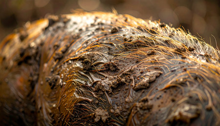 In the quiet of the forest floor, natures cycle continues as a fallen animal returns to the earth. This detailed macro shot captures the intricate process of decomposition, a powerful reminder of the circle of life and natural transformation.の素材