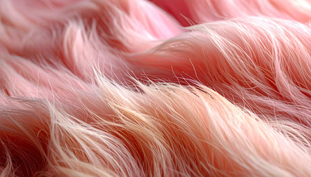 Gentle waves of soft pink and rose gold fibers create a dreamy, abstract landscape. This macro view captures the silky, flowing texture, evoking a sense of delicate beauty, comfort, and luxurious style, perfect for a sophisticated and feminine background.の素材