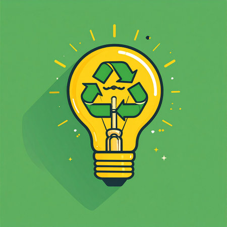 A glowing lightbulb illuminates a powerful concept - the fusion of innovative ideas and environmental responsibility. Inside, the universal symbol for recycling shines, representing a bright future powered by sustainable solutions and conscious conservation.の素材