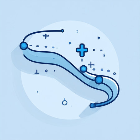 An abstract illustration depicting a journey of innovation and progress. A winding path with key milestones marked along the way symbolizes a strategic roadmap, the flow of data, or a patients treatment plan, leading towards a successful outcome and positive growth.の素材