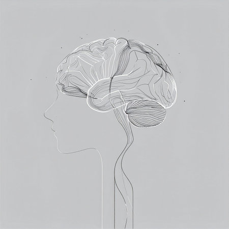 A minimalist line art illustration of the human brain, rendered in a clean, technical style. This image represents the intricate networks of thought, data processing, and the convergence of biology with digital technology, symbolizing concepts like artificial intelligence, neurology, and the future of consciousness.の素材