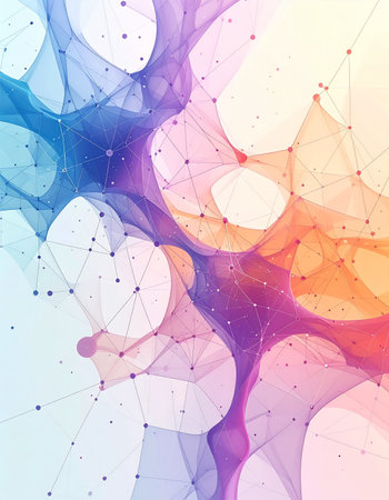 A vibrant and complex web of interconnected nodes and lines flows gracefully across a light background. This digital plexus represents the seamless flow of data, communication, and innovative ideas in a futuristic technological landscape, symbolizing progress and global connectivity.の素材