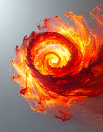 A powerful vortex of fire and light swirls with intense energy against a neutral background. This dynamic and abstract visual represents concepts of creation, cosmic power, intense passion, or a magical portal to another dimension.の素材