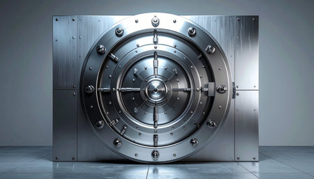 Behind this impenetrable circular steel door, secrets and treasures are kept under the highest level of security. A symbol of ultimate protection, wealth, and financial stability in a high-tech, modern fortress.の素材